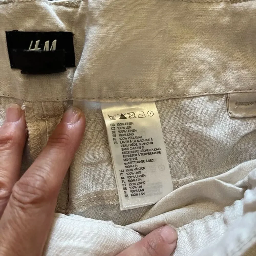 H&M Womens 100% Linen Straight Leg Pants Womens Size 4 Ivory Casual Beach